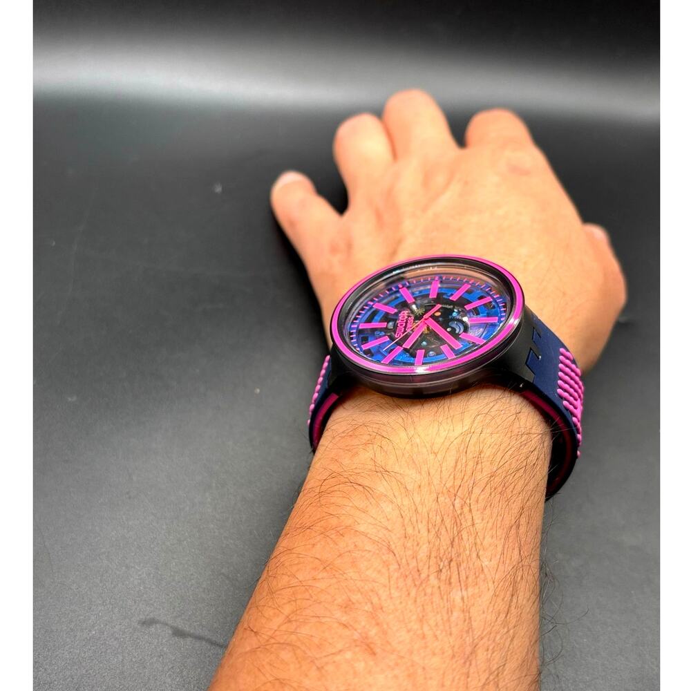 Swatch Big Bold Blue Taste SO27B111 Swiss Made Skeleton Watch NIB Two Straps - Picture 3 of 17